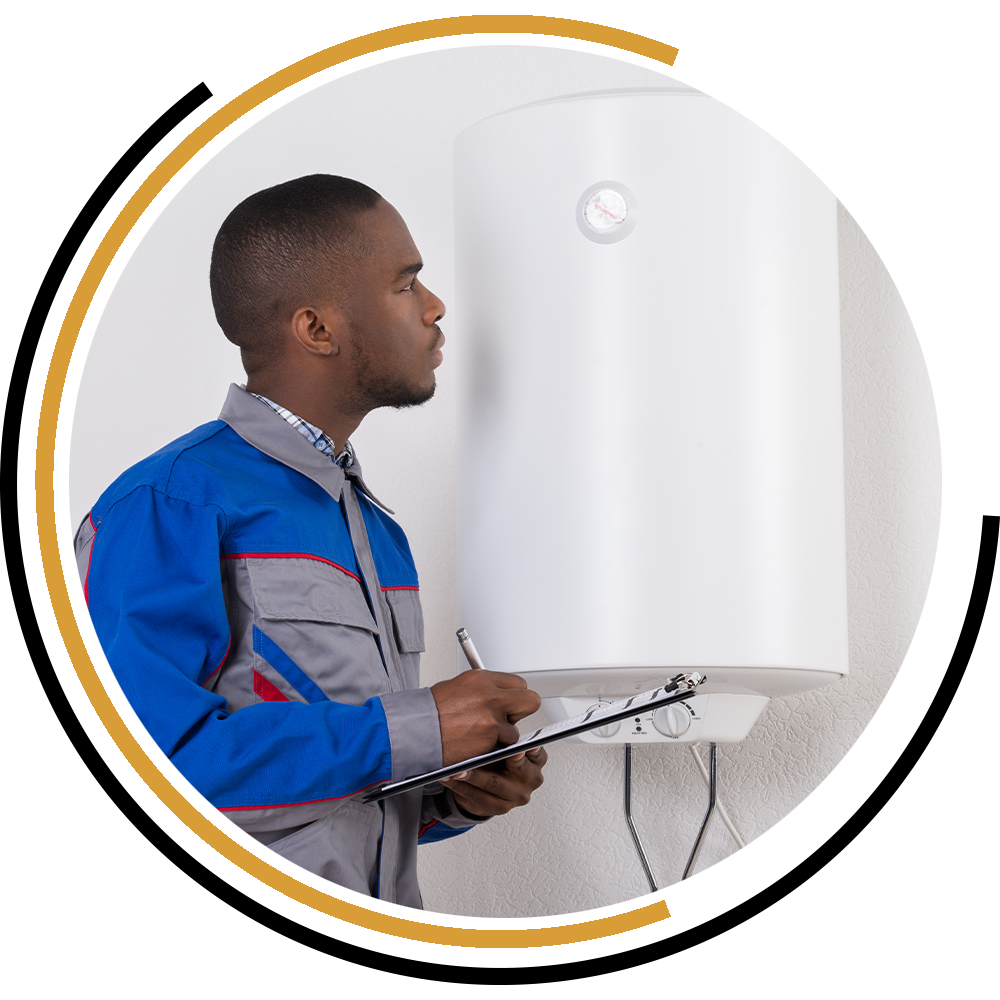 ASC inspector examining a water heater unit