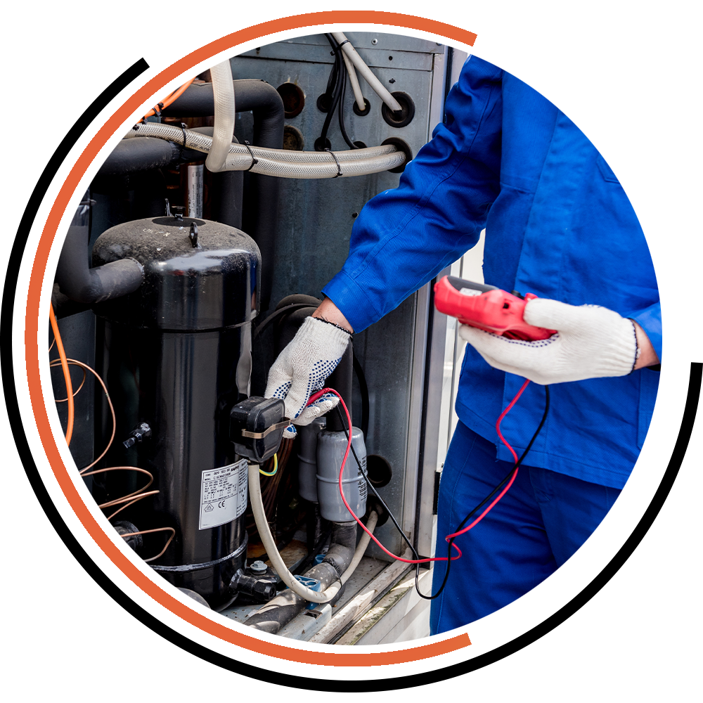 ASC technician testing an air conditioning compressor unit